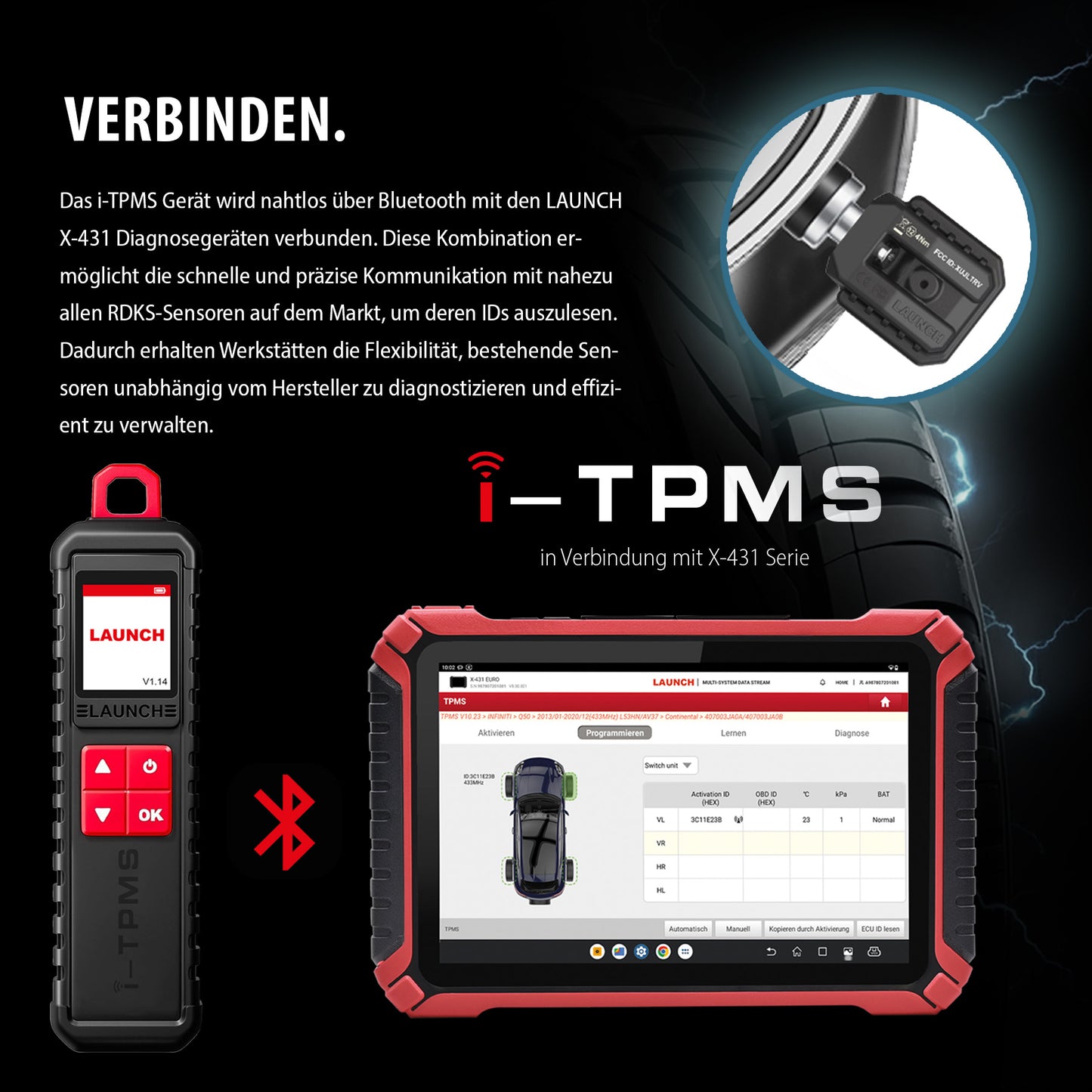 i-TPMS mit 20 Gummi-, 20 Aluminium- und 20 Metallsensoren (silber/schwarz)