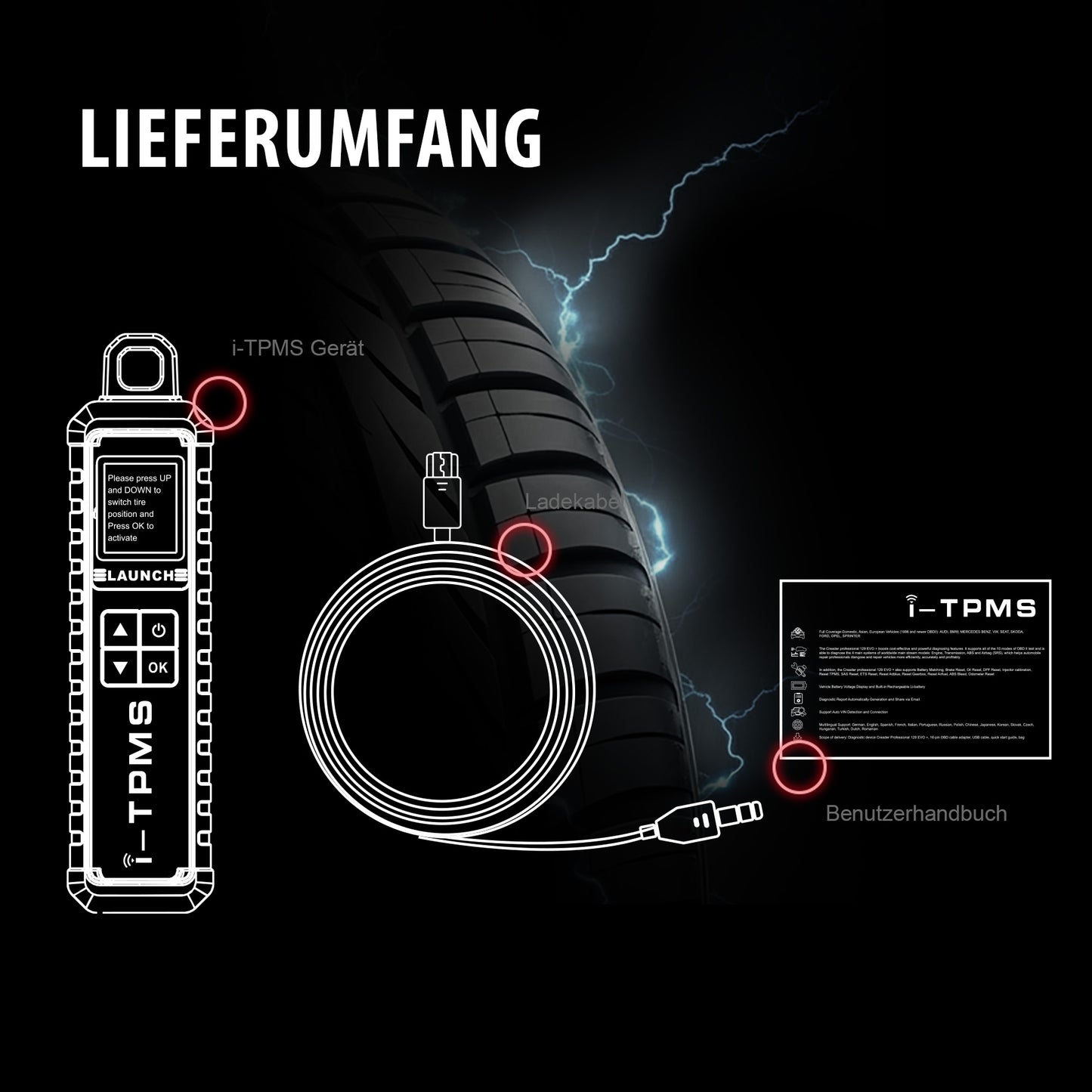 i-TPMS mit 4 Gummi-, 4 Aluminium- und 4 Metallsensoren (silber/schwarz)