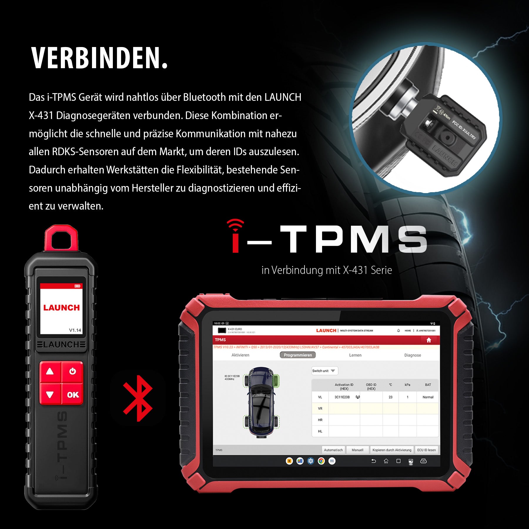 i-TPMS mit 20 Gummi-, 20 Aluminium- und 20 Metallsensoren (silber/schwarz)