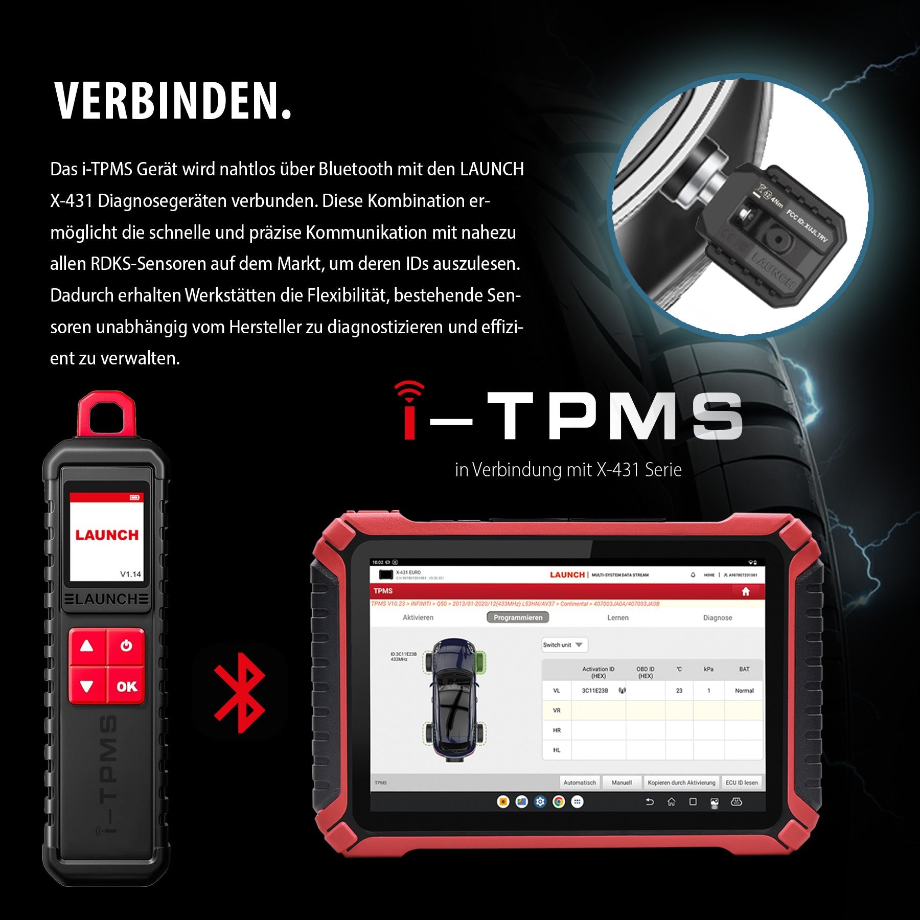 i-TPMS mit 4 Gummi-, 4 Aluminium- und 4 Metallsensoren (silber/schwarz)