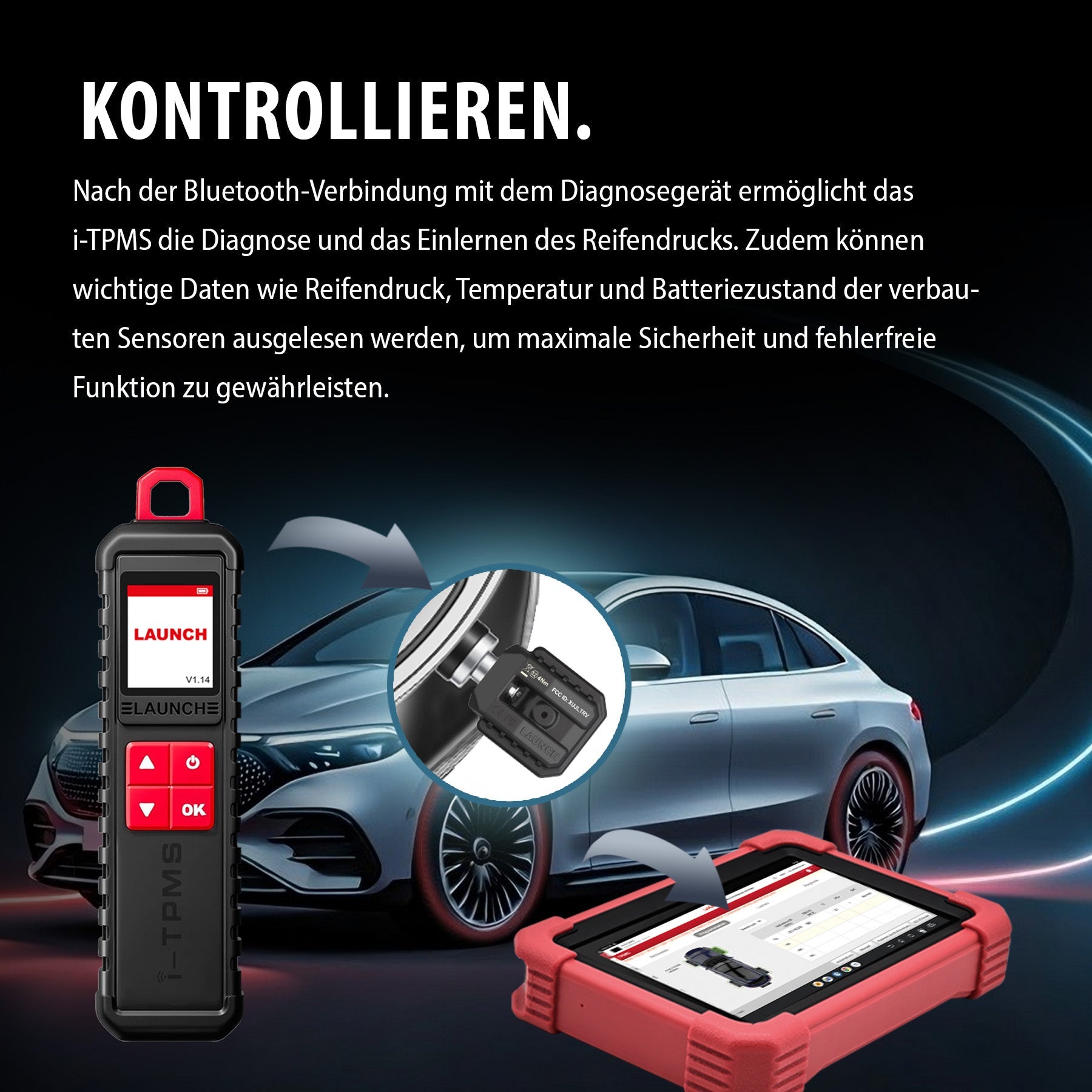i-TPMS mit 4 Gummi-, 4 Aluminium- und 4 Metallsensoren (silber/schwarz)