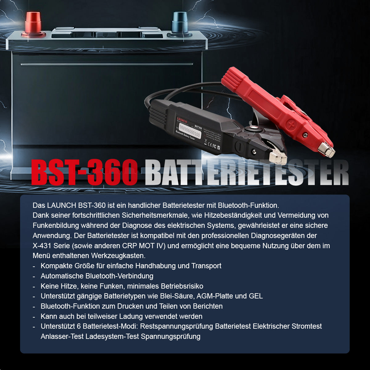 BST-360 Bluetooth Batterietester (kompatibel mit MOT IV)