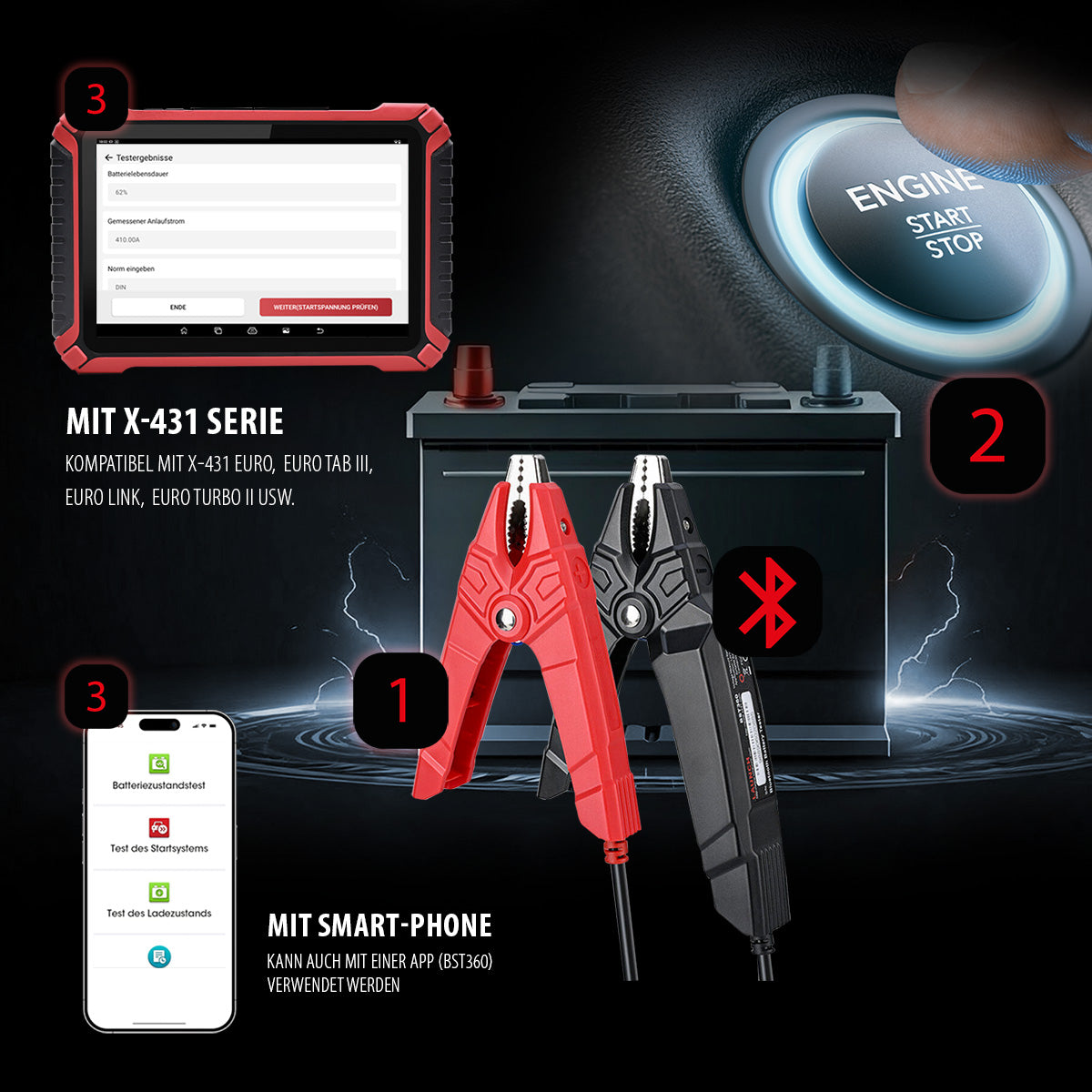BST-360 Bluetooth Batterietester (kompatibel mit MOT IV)